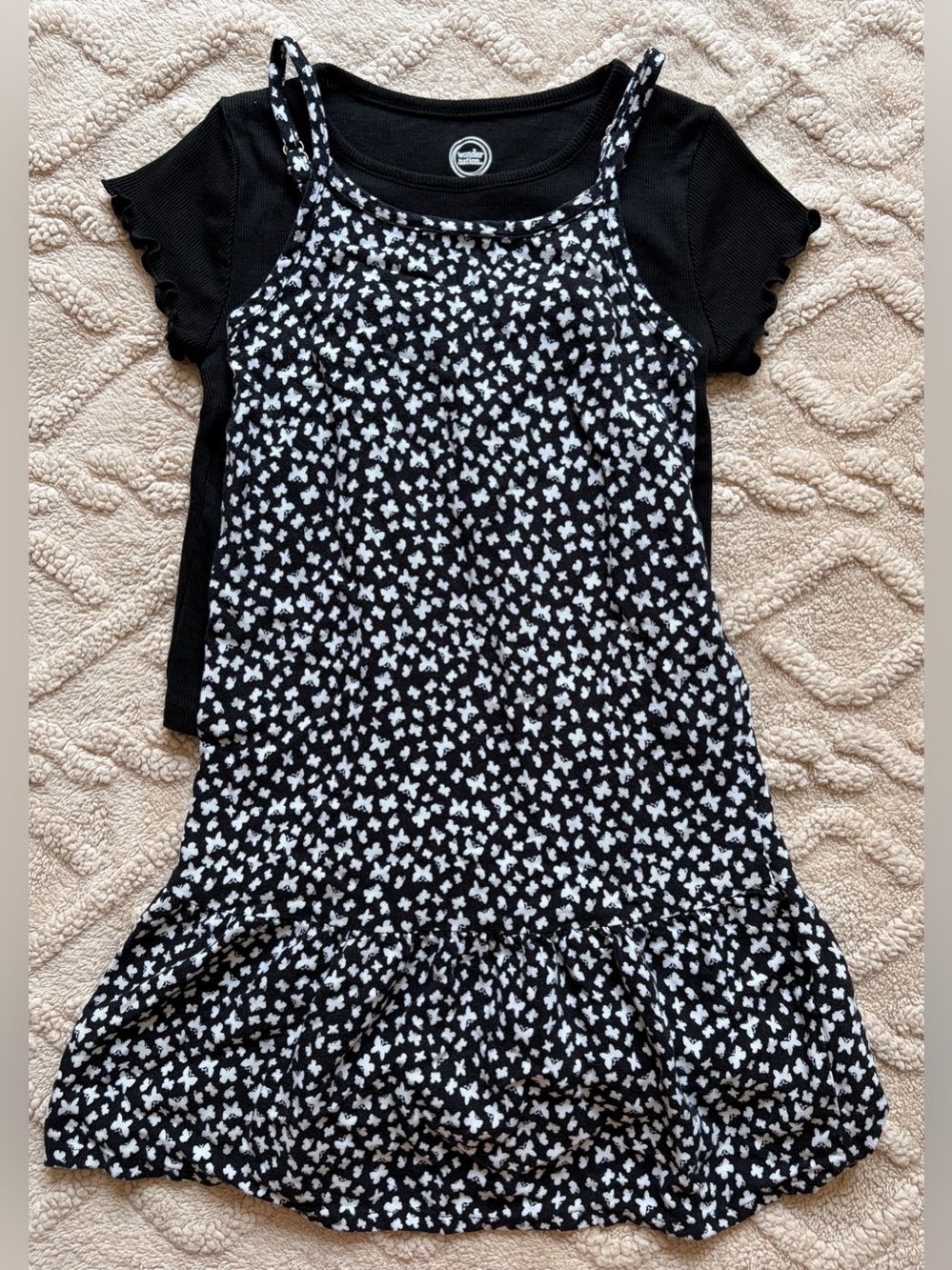 Girls 6/6X Dress Set - 2pc Black & White Butterfly Outfit With Dress & T-Shirt
